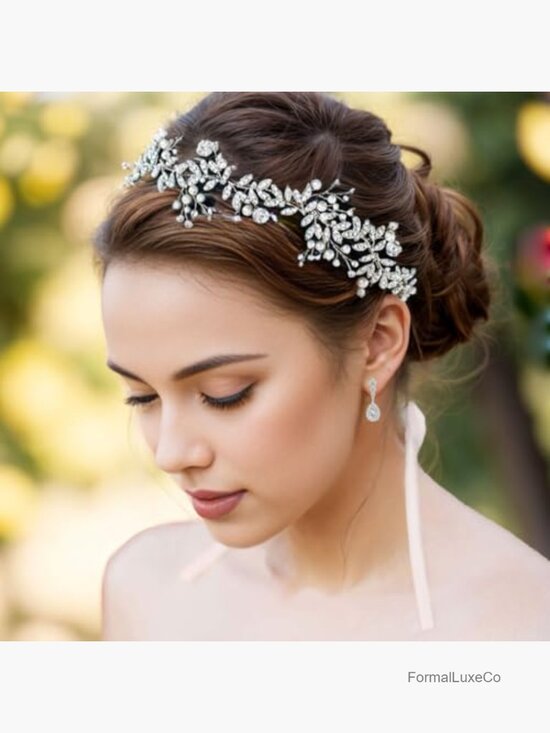 Silver Crystal Hair Vine Pearl Bridal Headpiece Rhinestone Leaf Hair main image 6